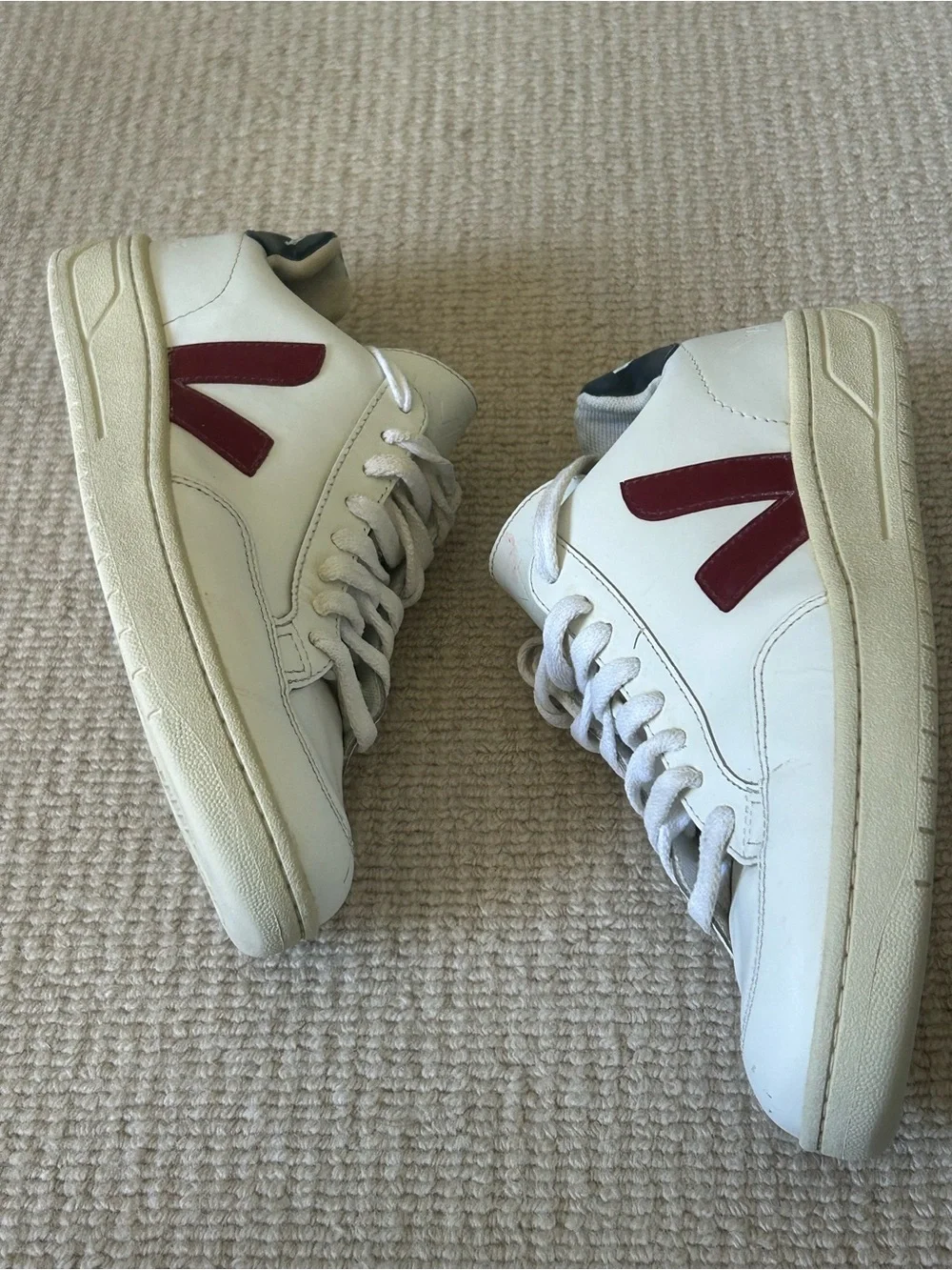Veja Men’s White Leather Sneakers with Red Side V